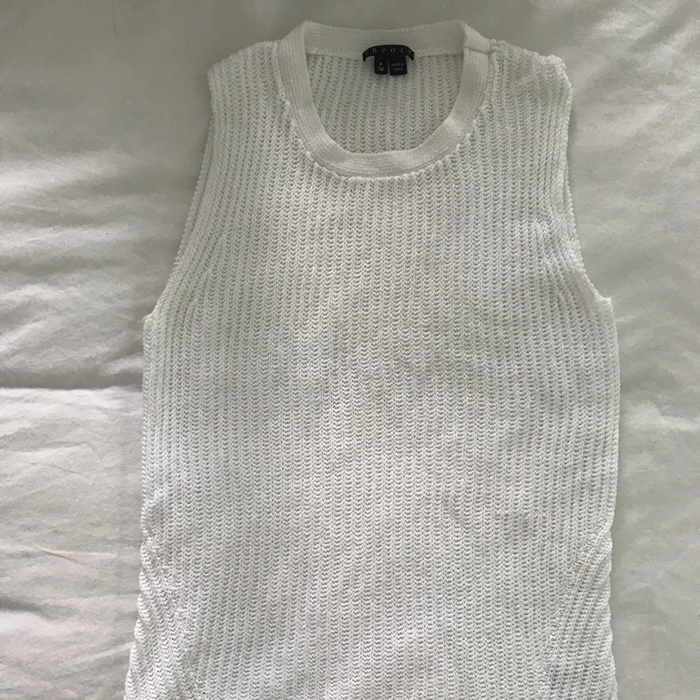 Theory White Cotton/Linen Blend Tank Size P